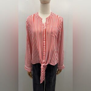 Chico’s Striped Tie Front Blouse Red White Size 0 (approximately Small)